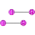 BodyCandy 14G 9/16 Purple White Polka Dot UV Ball Barbell Nipple Ring Set — main product shot