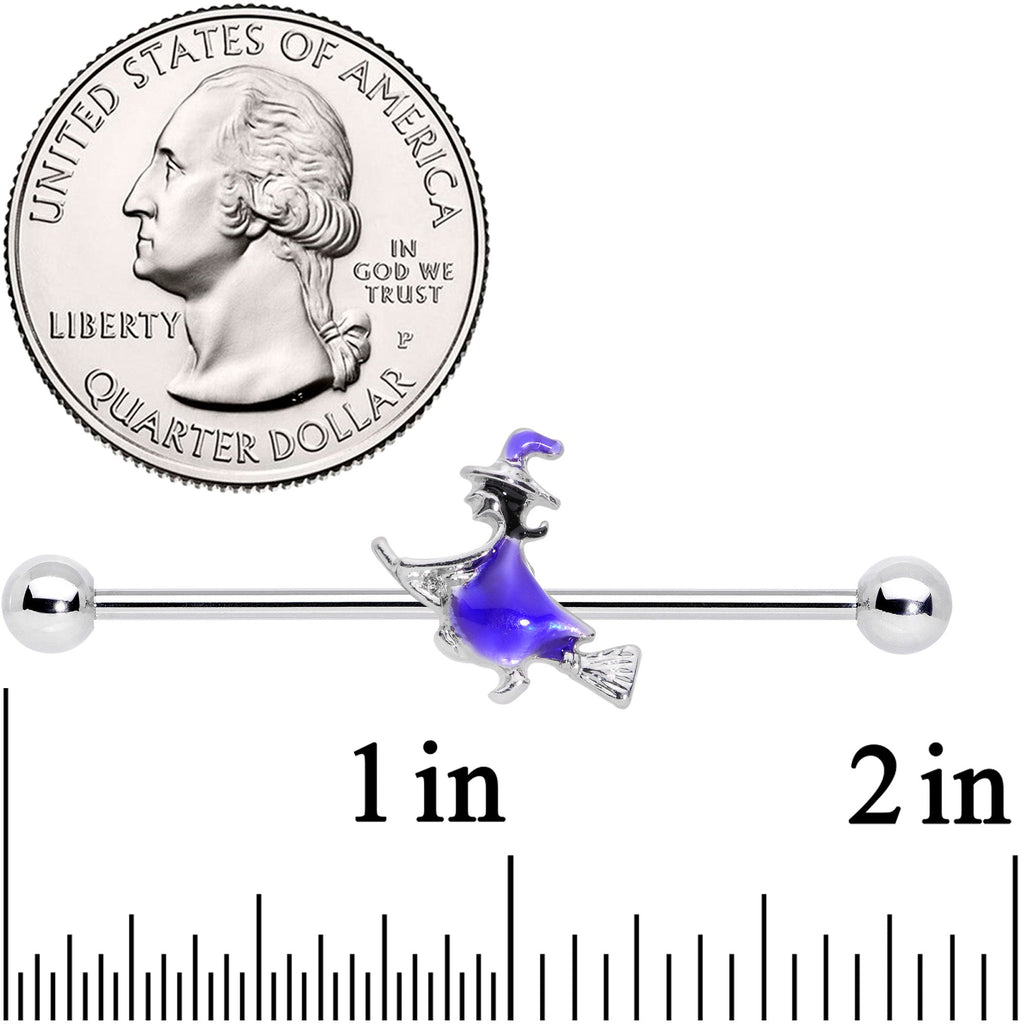 BodyCandy 14G Blue Spooky Halloween Witch Industrial Barbell 38mm — detail close-up
