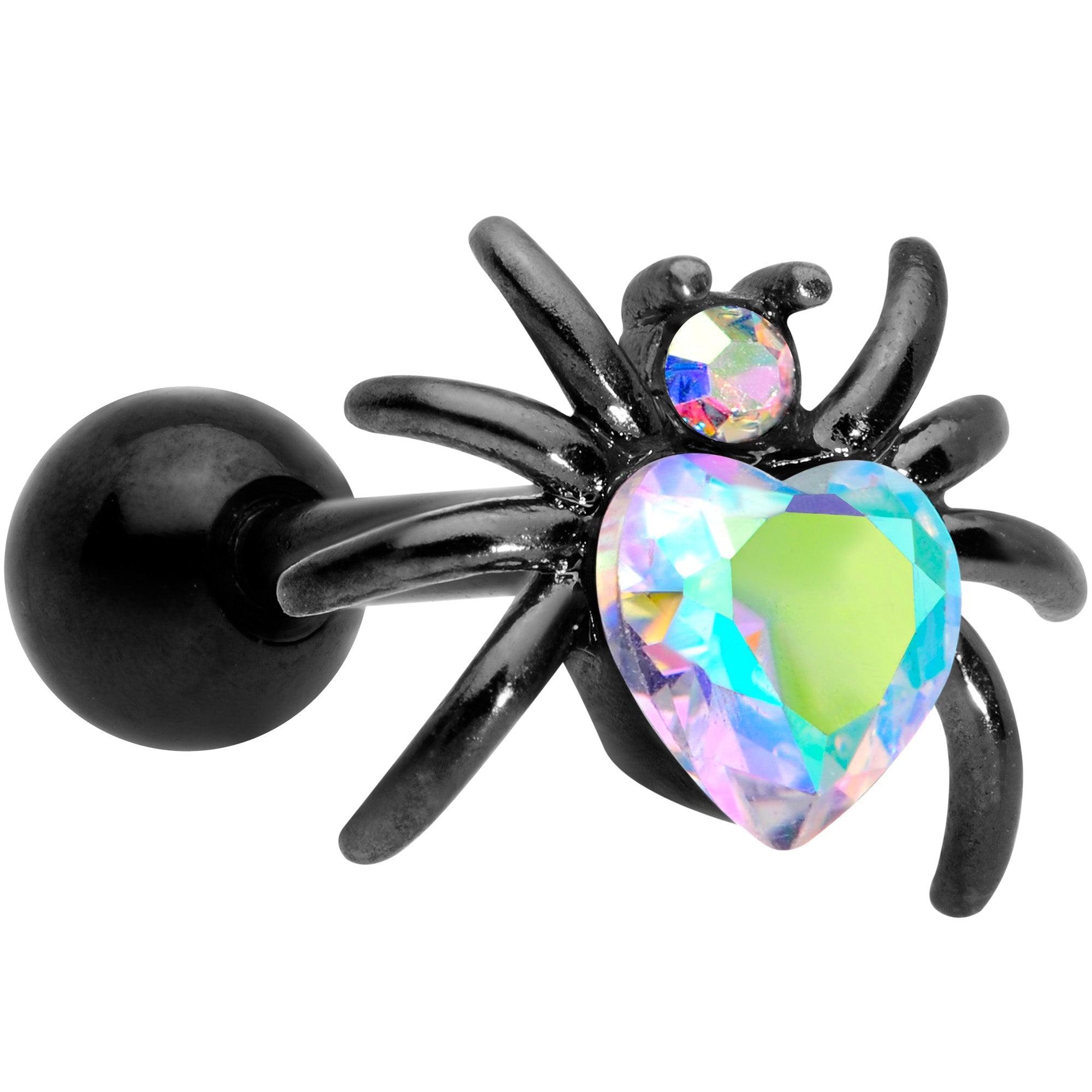 BodyCandy 16G 1/4 Aurora Gem Black Heart Spider Cartilage Tragus — main product shot