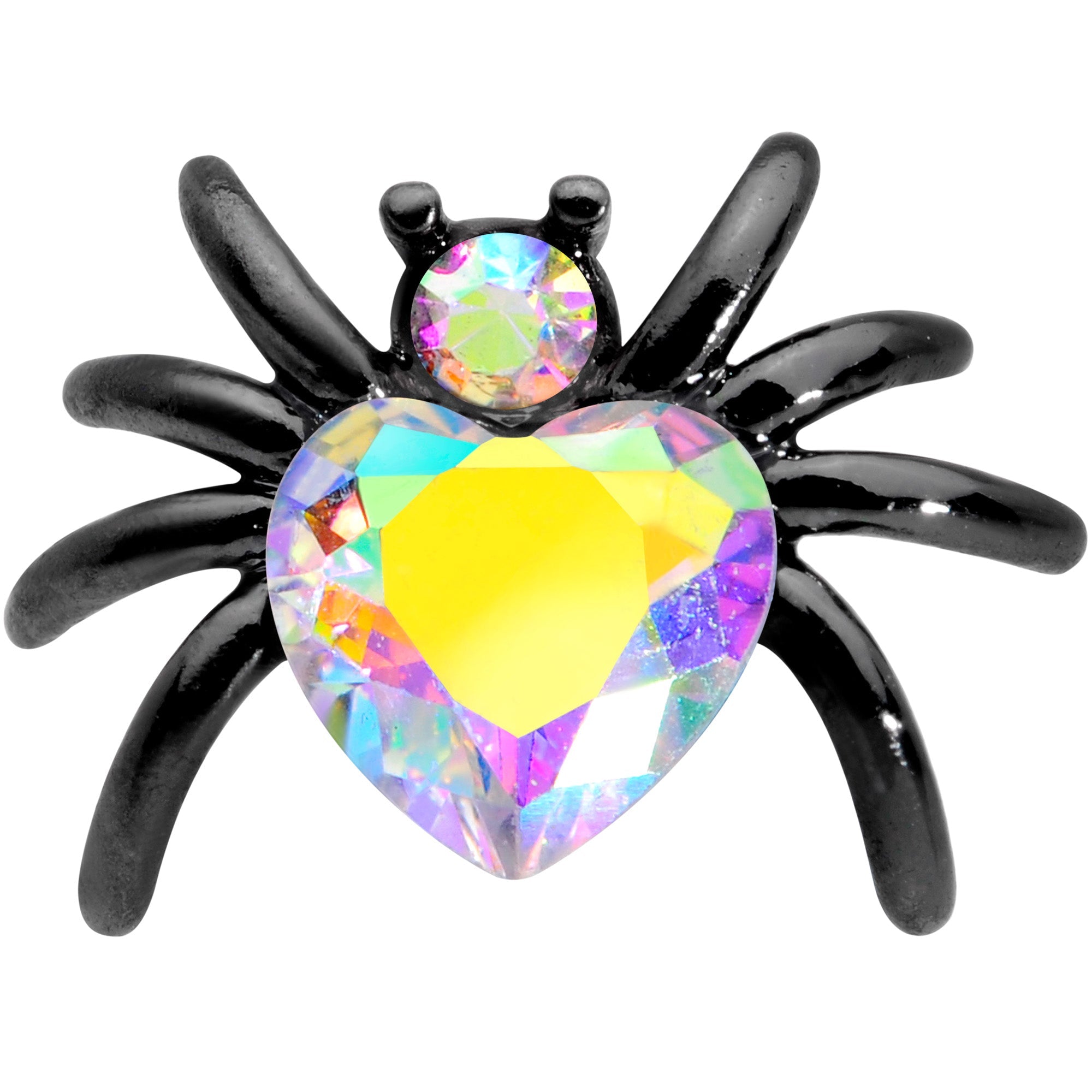 BodyCandy 16G 1/4 Aurora Gem Black Heart Spider Cartilage Tragus — detail close-up