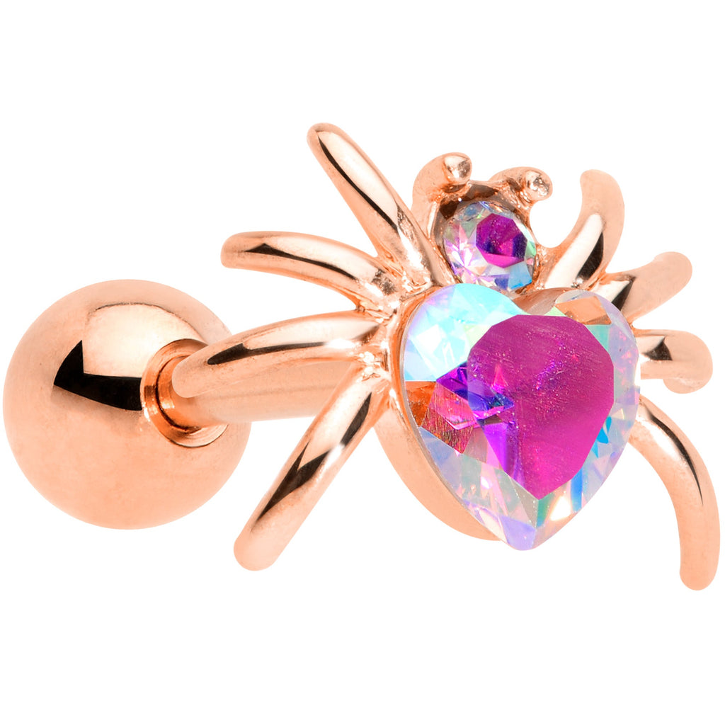 BodyCandy 16G 1/4 Aurora Gem Rose Gold Tone Heart Spider Cartilage Tragus — main product shot