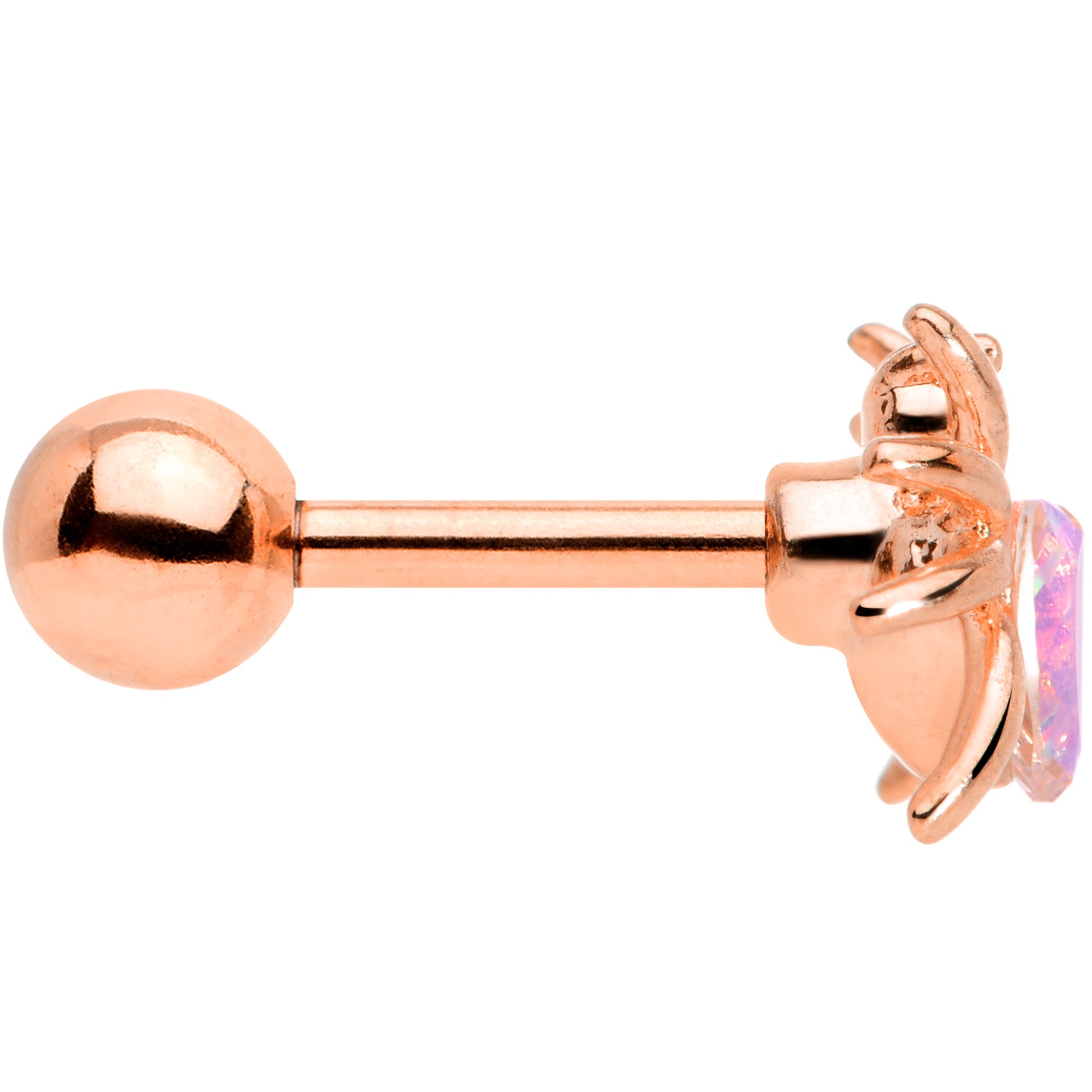 BodyCandy 16G 1/4 Aurora Gem Rose Gold Tone Heart Spider Cartilage Tragus — side view
