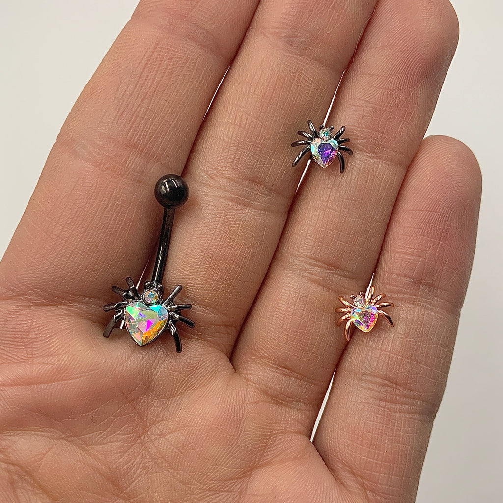 BodyCandy 16G 1/4 Aurora Gem Rose Gold Tone Heart Spider Cartilage Tragus — lifestyle context