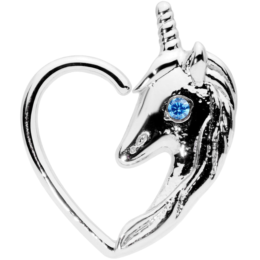 BodyCandy 18G 5/16 Blue Gem Unicorn Left Heart Closure Ring — main product shot