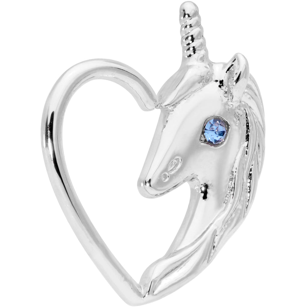 BodyCandy 18G 5/16 Blue Gem Unicorn Left Heart Closure Ring — detail close-up