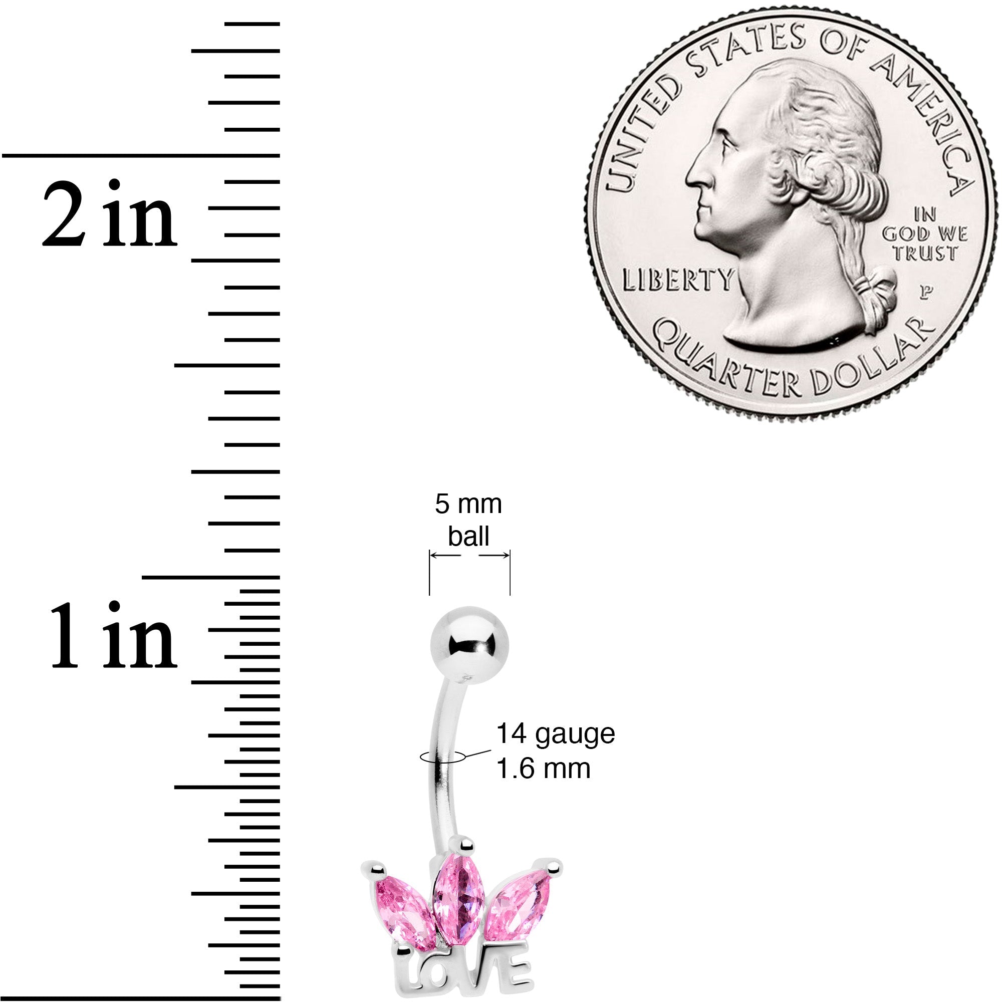 BodyCandy Pink Gem Crown of Love Belly Ring — detail close-up