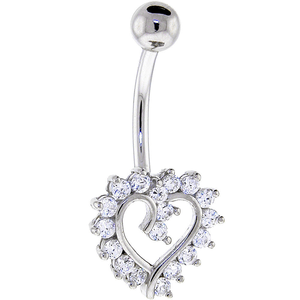 BodyCandy 16G Solid 14K White Cubic Zirconia HOLLOW HEART Belly Ring — main product shot