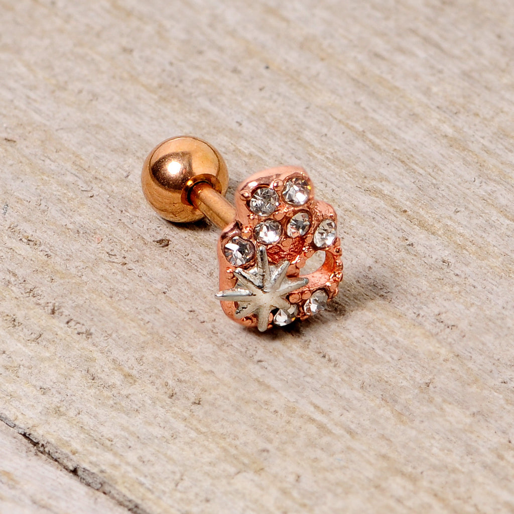 BodyCandy 16G 1/4 Clear Gem Rose Gold Tone Star Skull Cartilage Tragus — back view
