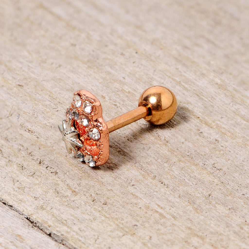 BodyCandy 16G 1/4 Clear Gem Rose Gold Tone Star Skull Cartilage Tragus — alternative angle