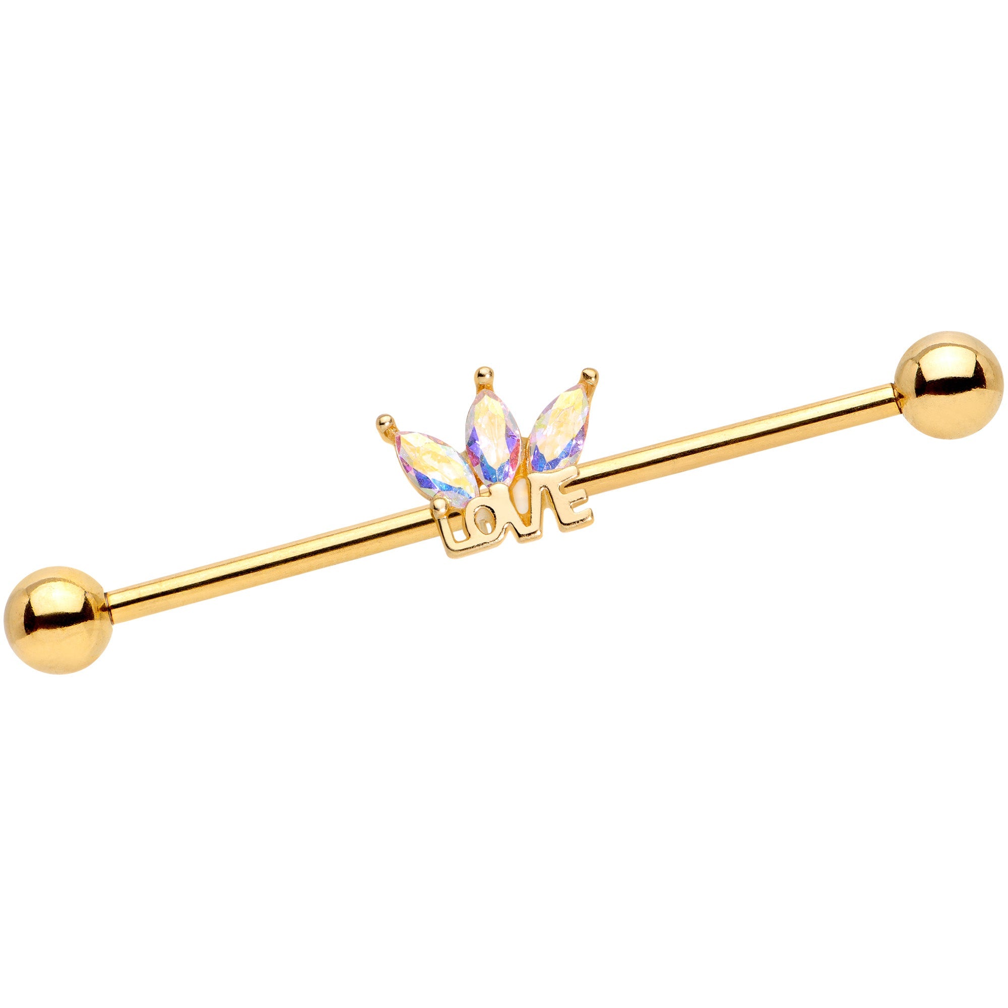 BodyCandy 14G Aurora Gem Gold Tone Crown Love Industrial Barbell 38mm — main product shot