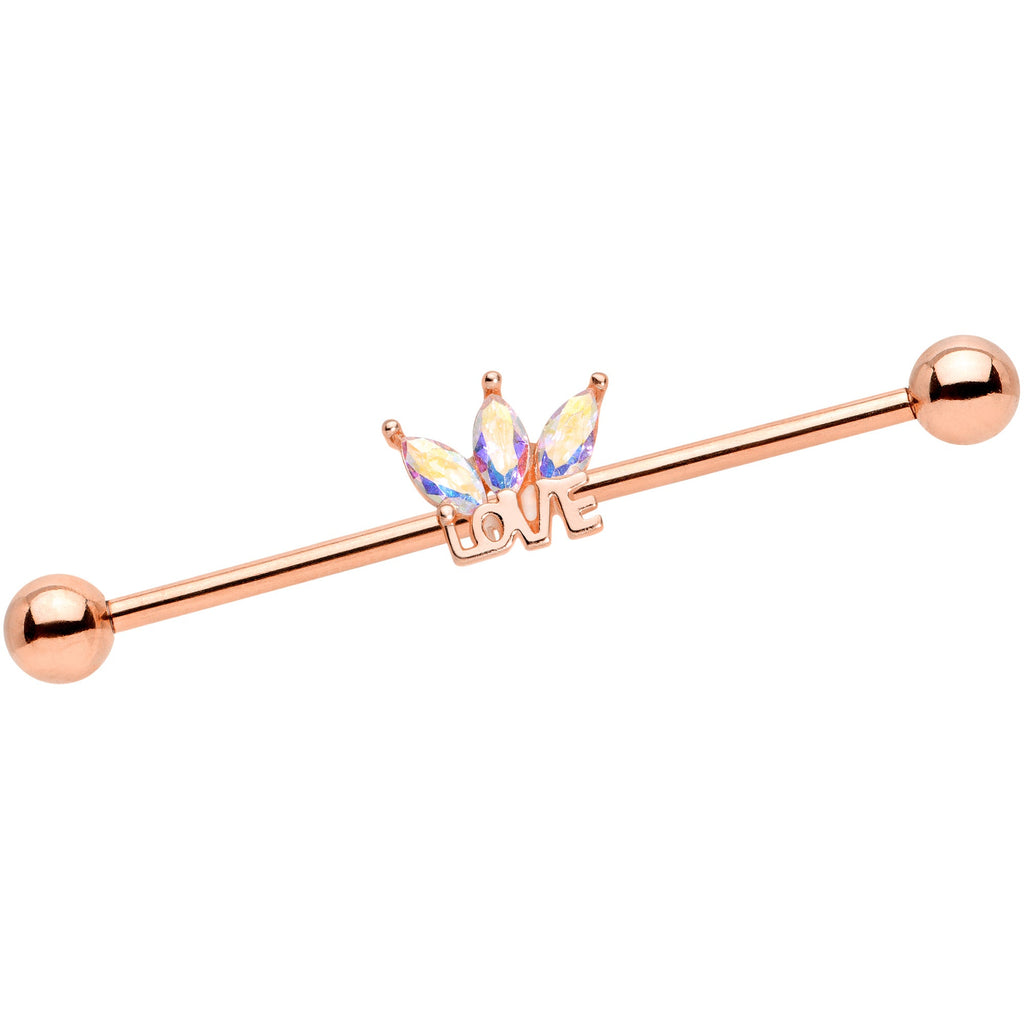 BodyCandy 14G Aurora Gem Rose Gold Tone Crown Love Industrial Barbell 38mm — main product shot