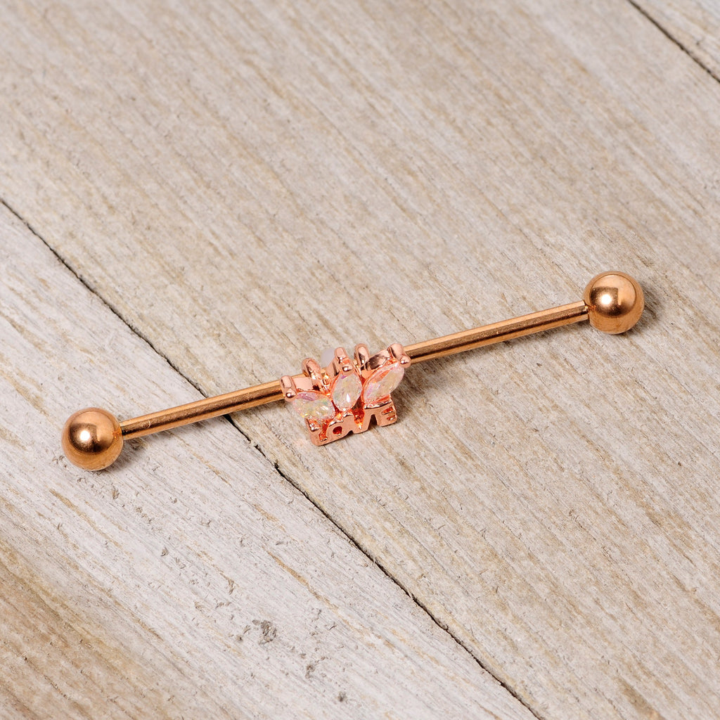 BodyCandy 14G Aurora Gem Rose Gold Tone Crown Love Industrial Barbell 38mm — lifestyle context