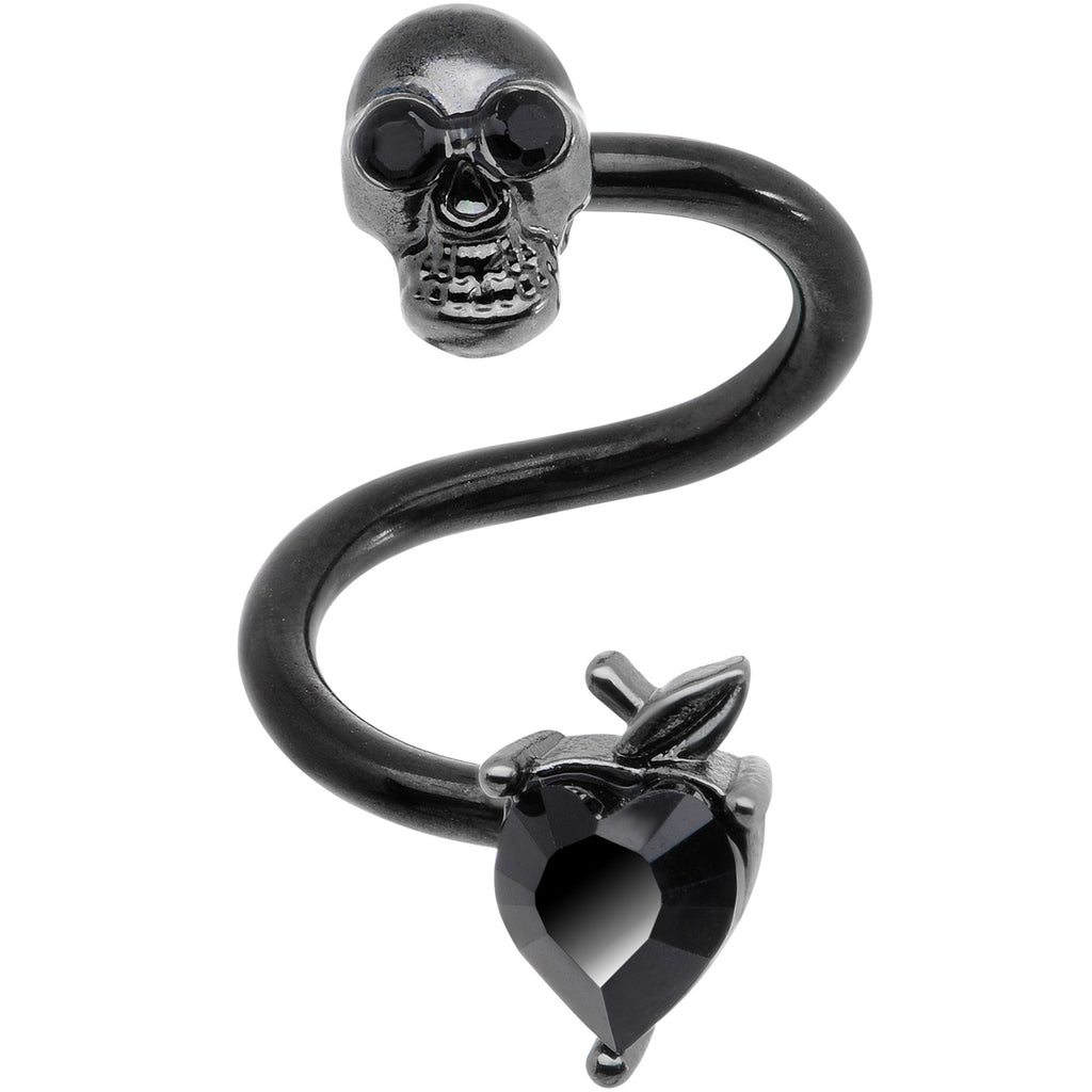 BodyCandy 14G 1/2 Black CZ Gem Halloween Skull Spiral Twister Belly Ring — main product shot