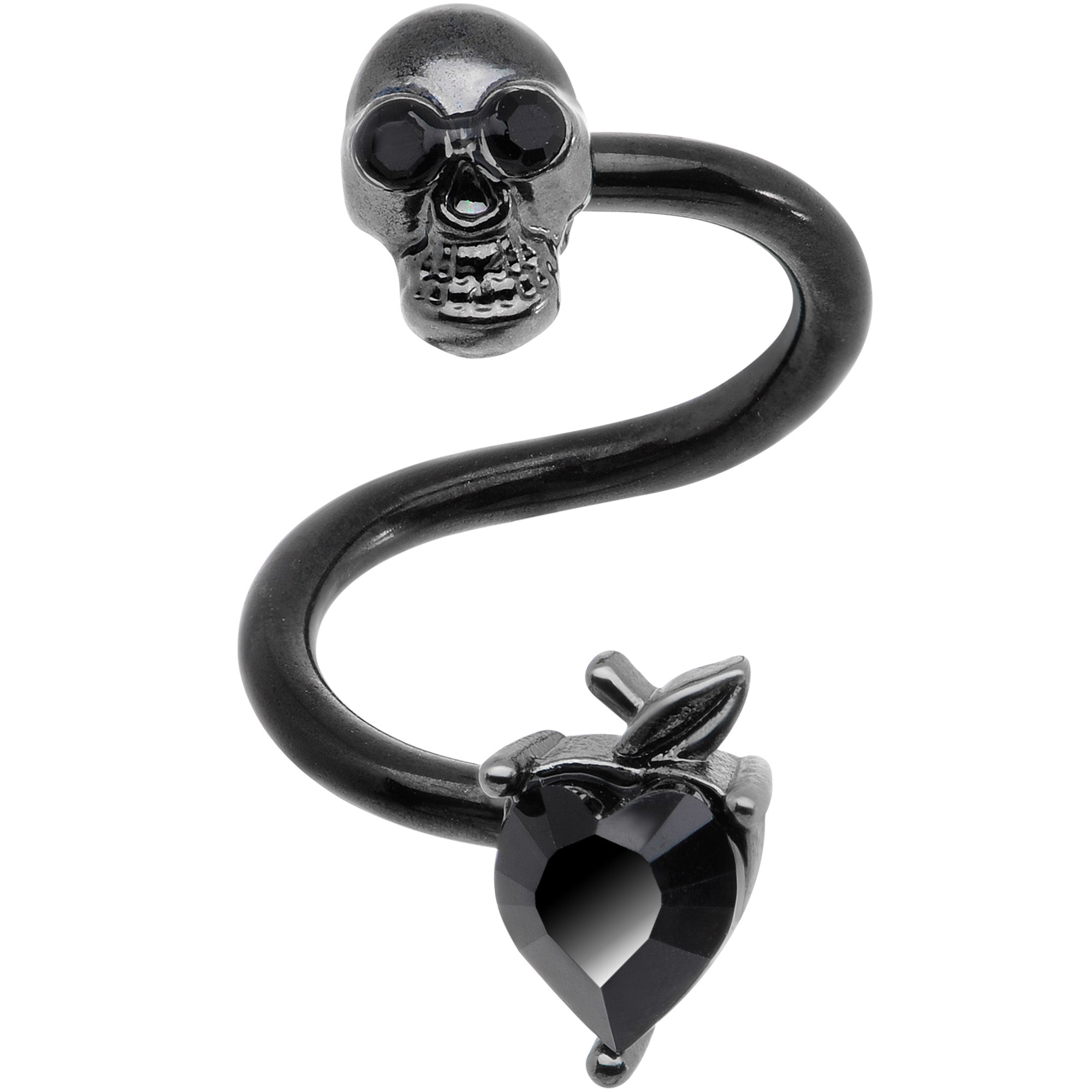 BodyCandy 14G 1/2 Black CZ Gem Halloween Skull Spiral Twister Belly Ring — main product shot