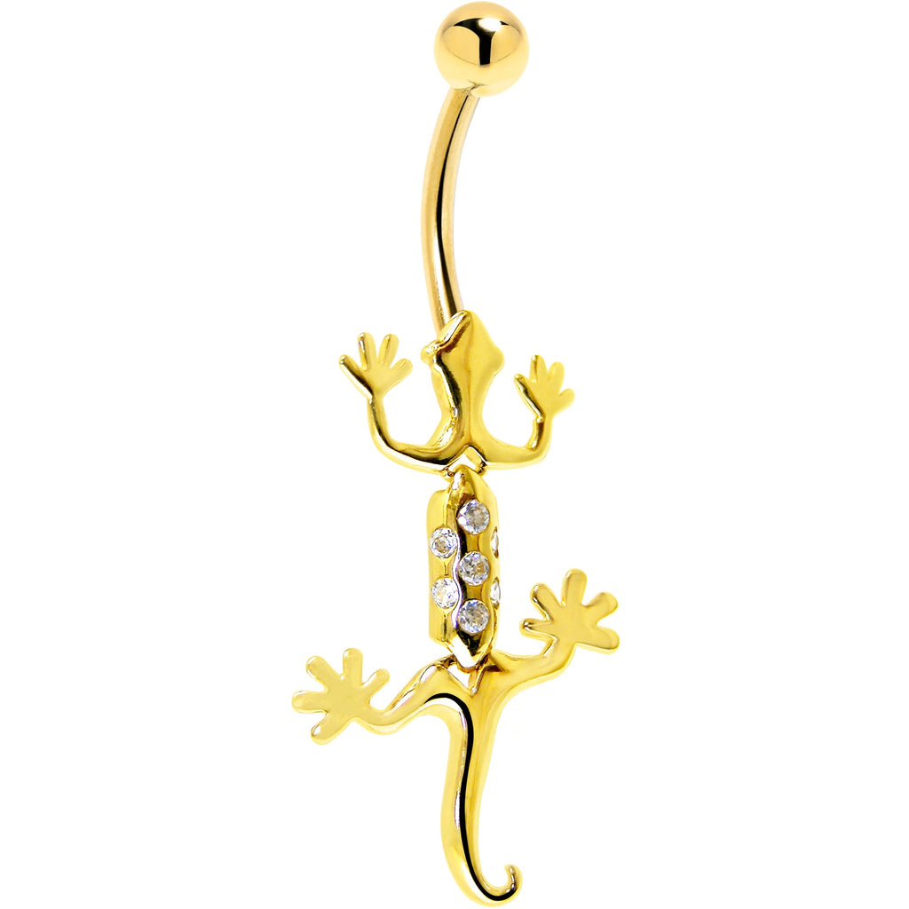 BodyCandy 16G Solid 14K Yellow Gold Cubic Zirconia Izzy Lizzy Belly Ring — detail close-up