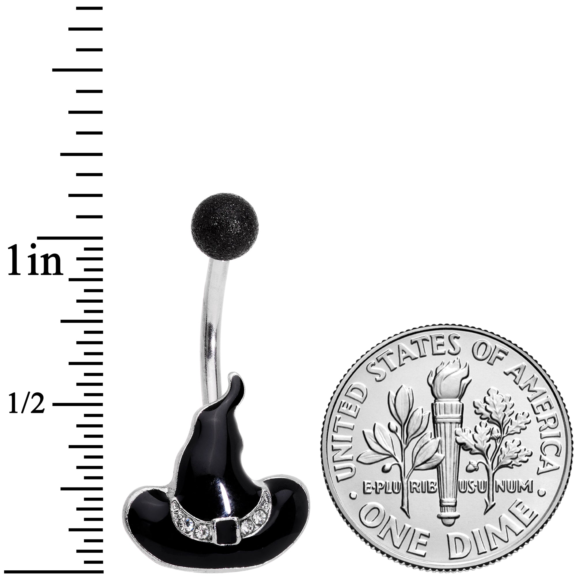 BodyCandy Clear Gem Black Halloween Witches Hat Belly Ring — detail close-up