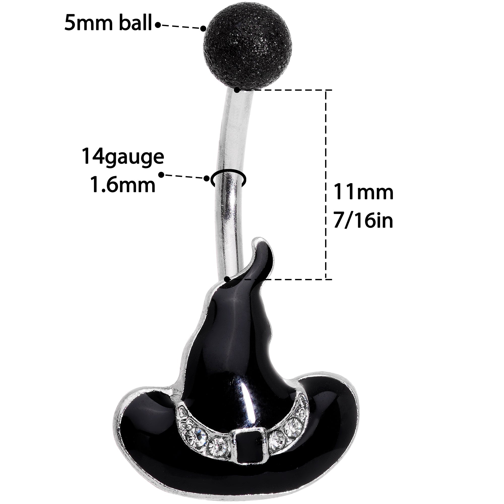 BodyCandy Clear Gem Black Halloween Witches Hat Belly Ring — lifestyle context