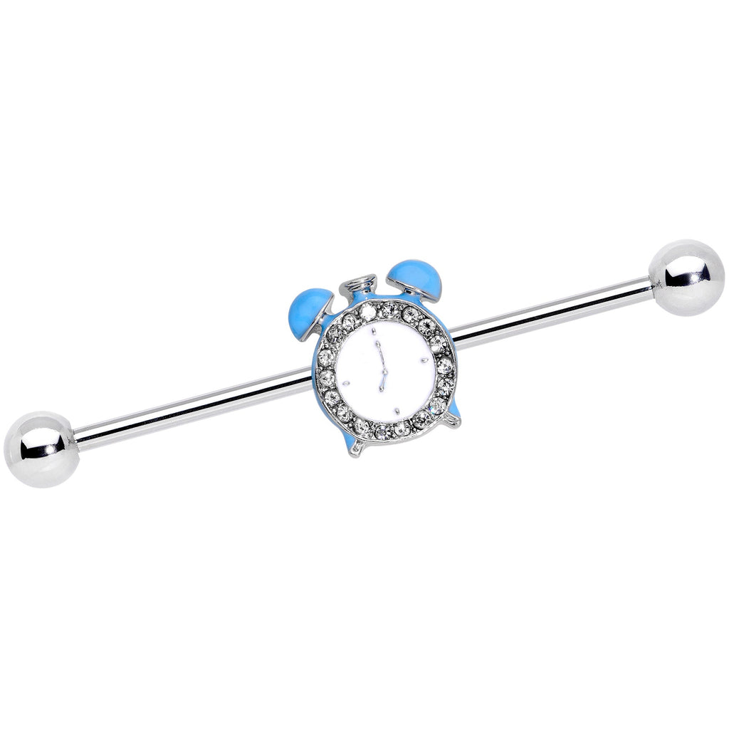 BodyCandy 14G Clear Gem Light Blue Alarm Clock Industrial Barbell 38mm — main product shot
