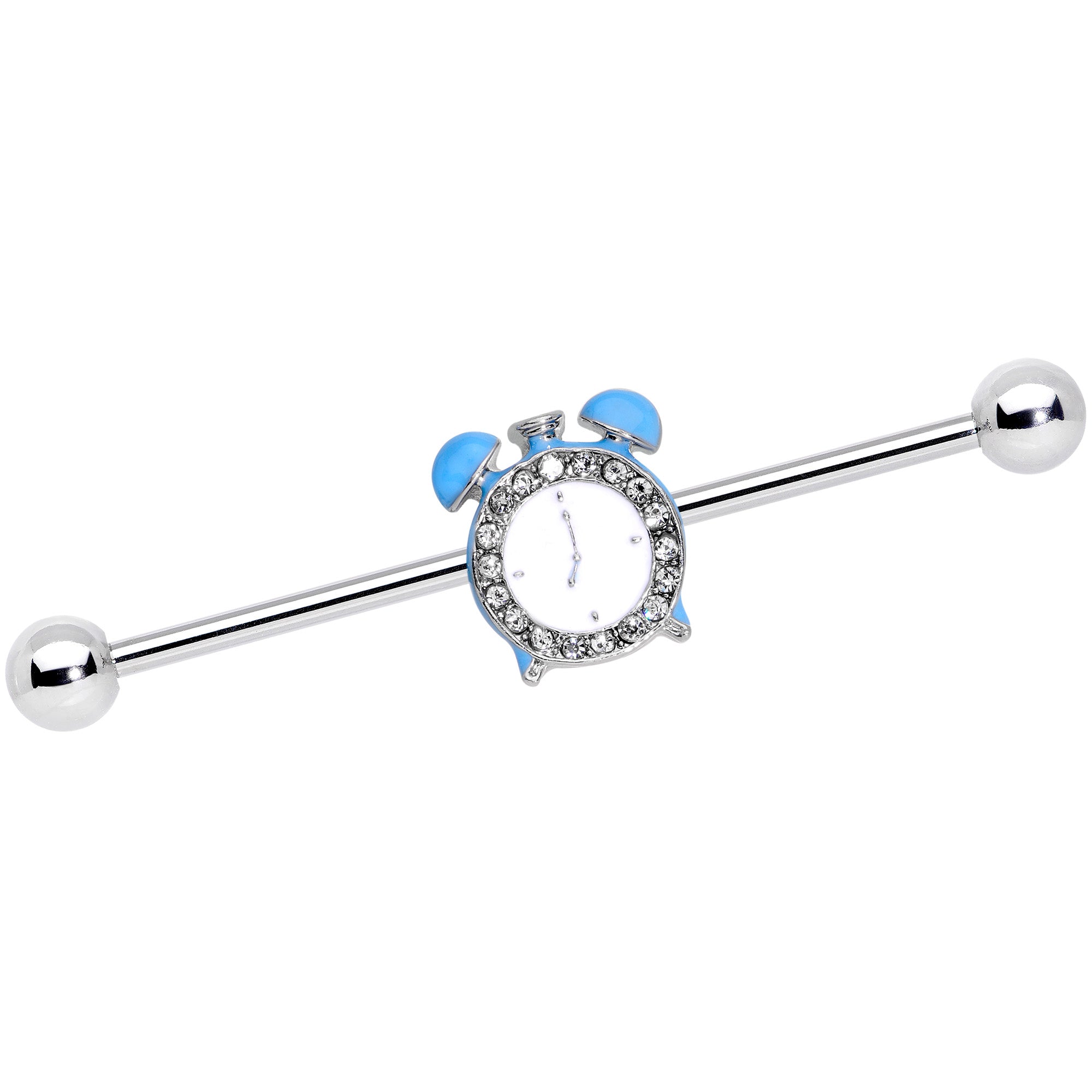 BodyCandy 14G Clear Gem Light Blue Alarm Clock Industrial Barbell 38mm — main product shot