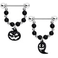 BodyCandy 14G 5/8 Black Pumpkin Ghost Halloween Dangle Nipple Ring Set — main product shot