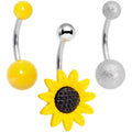 BodyCandy Sandblasted and Yellow UV Glow Sunflower Belly Ring Set of 3 — main product shot