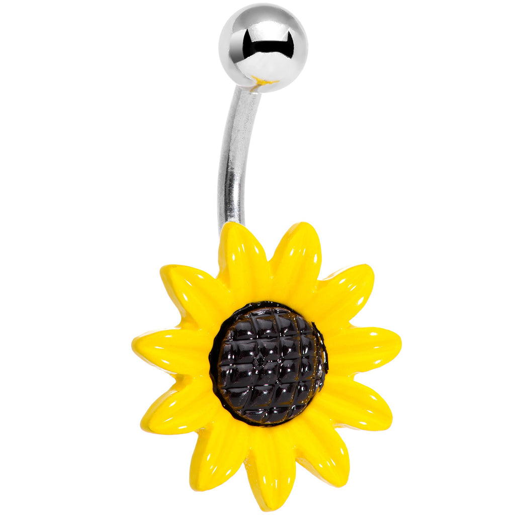 BodyCandy Sandblasted and Yellow UV Glow Sunflower Belly Ring Set of 3 — lifestyle context