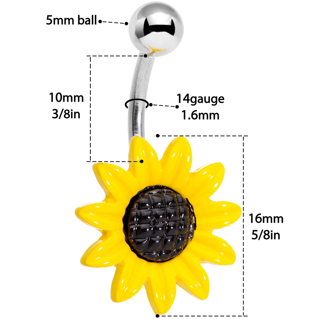 BodyCandy Sandblasted and Yellow UV Glow Sunflower Belly Ring Set of 3 — alternative angle