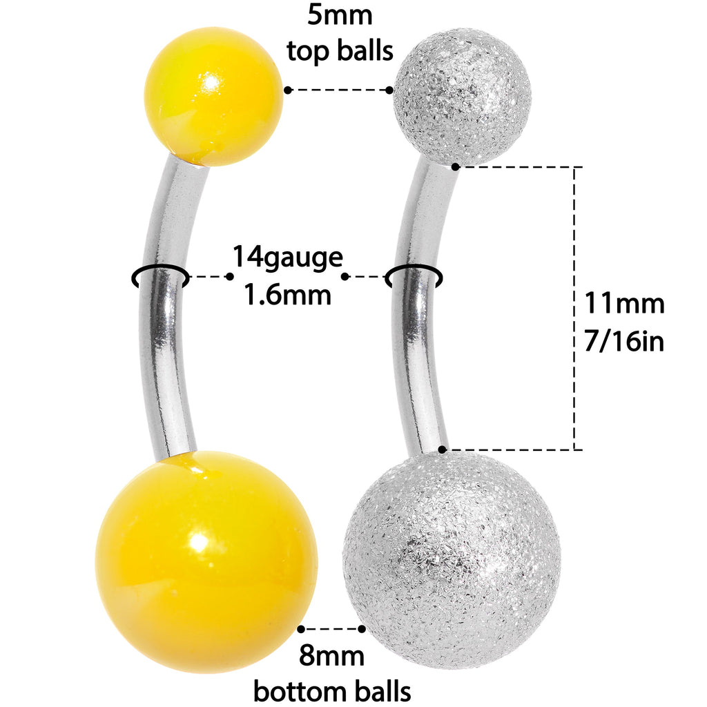 BodyCandy Sandblasted and Yellow UV Glow Sunflower Belly Ring Set of 3 — in-use photo