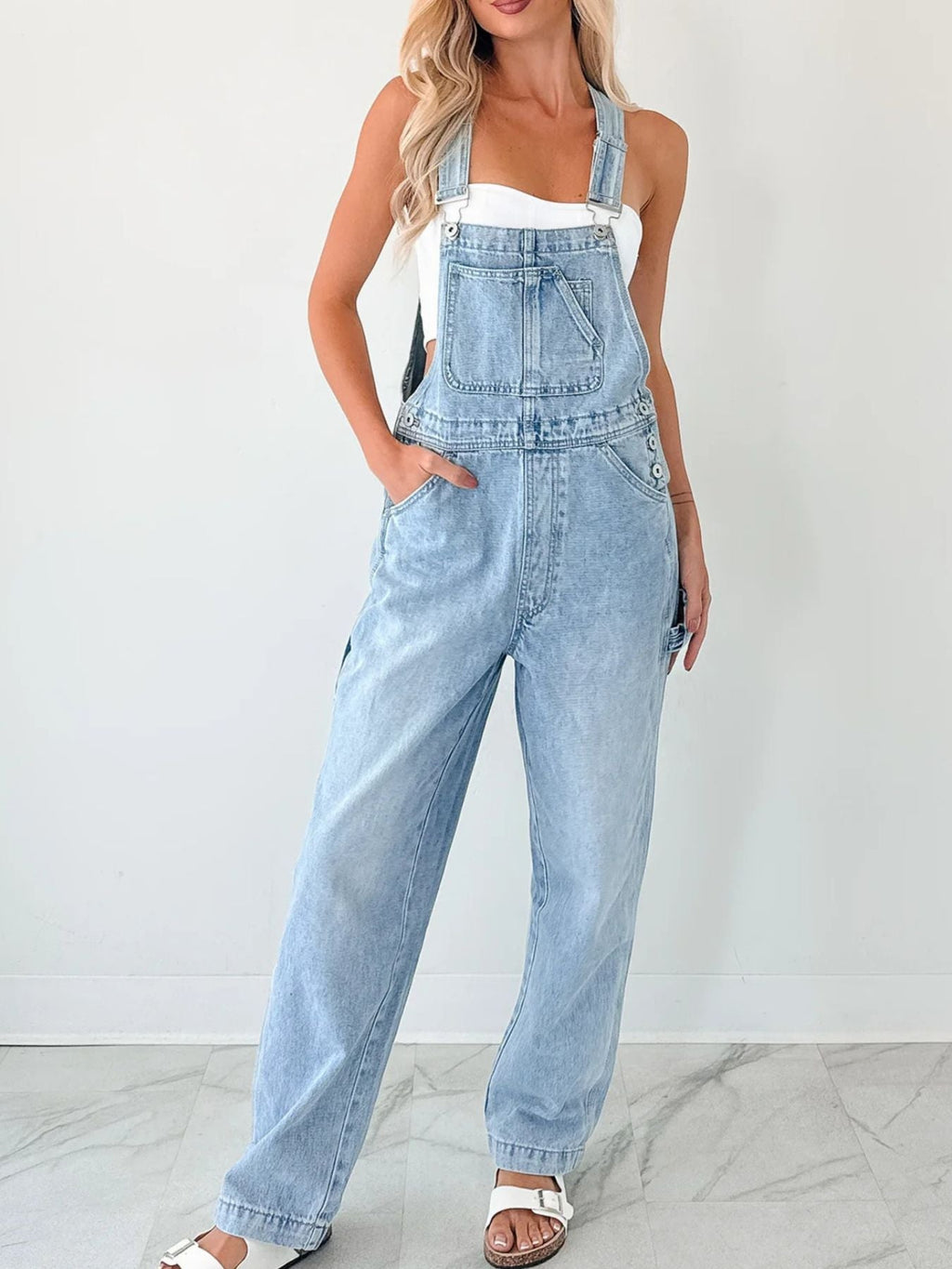 Wide Strap Relaxed Fit Denim Overalls