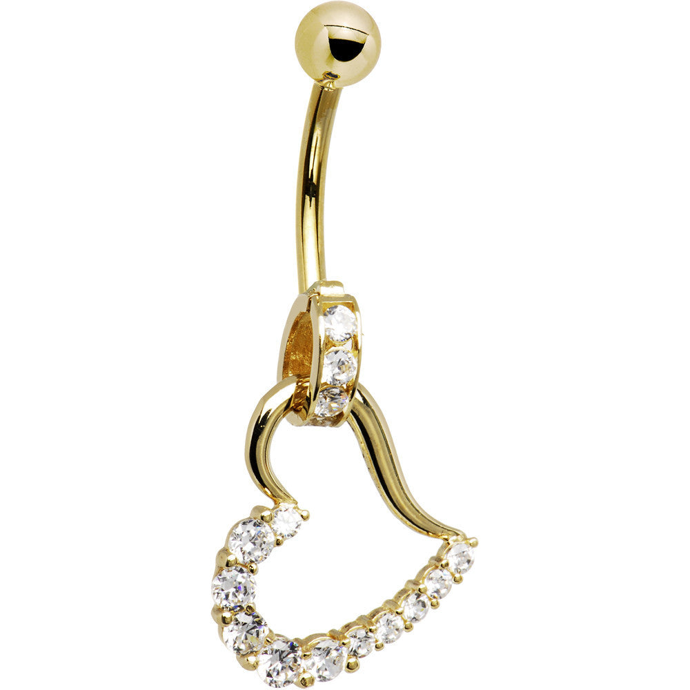 BodyCandy 16G Solid 14K Yellow Gold Cubic Zirconia HOLLOW HEART CHARM Belly Ring — back view