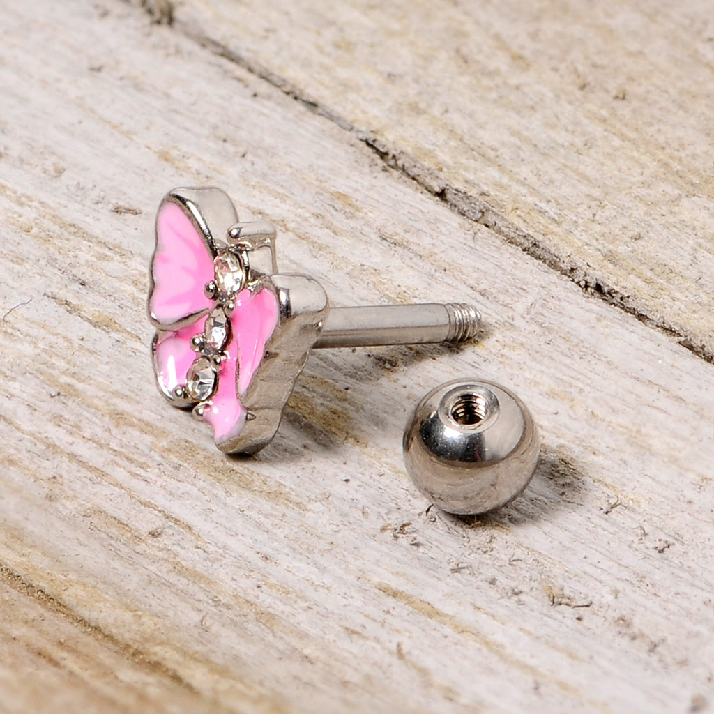 BodyCandy 16G 1/4 Clear Gem Pink Butterfly Cartilage Tragus Earring — back view