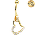 BodyCandy 16G Solid 14K Yellow Gold Cubic Zirconia HOLLOW HEART CHARM Belly Ring — main product shot