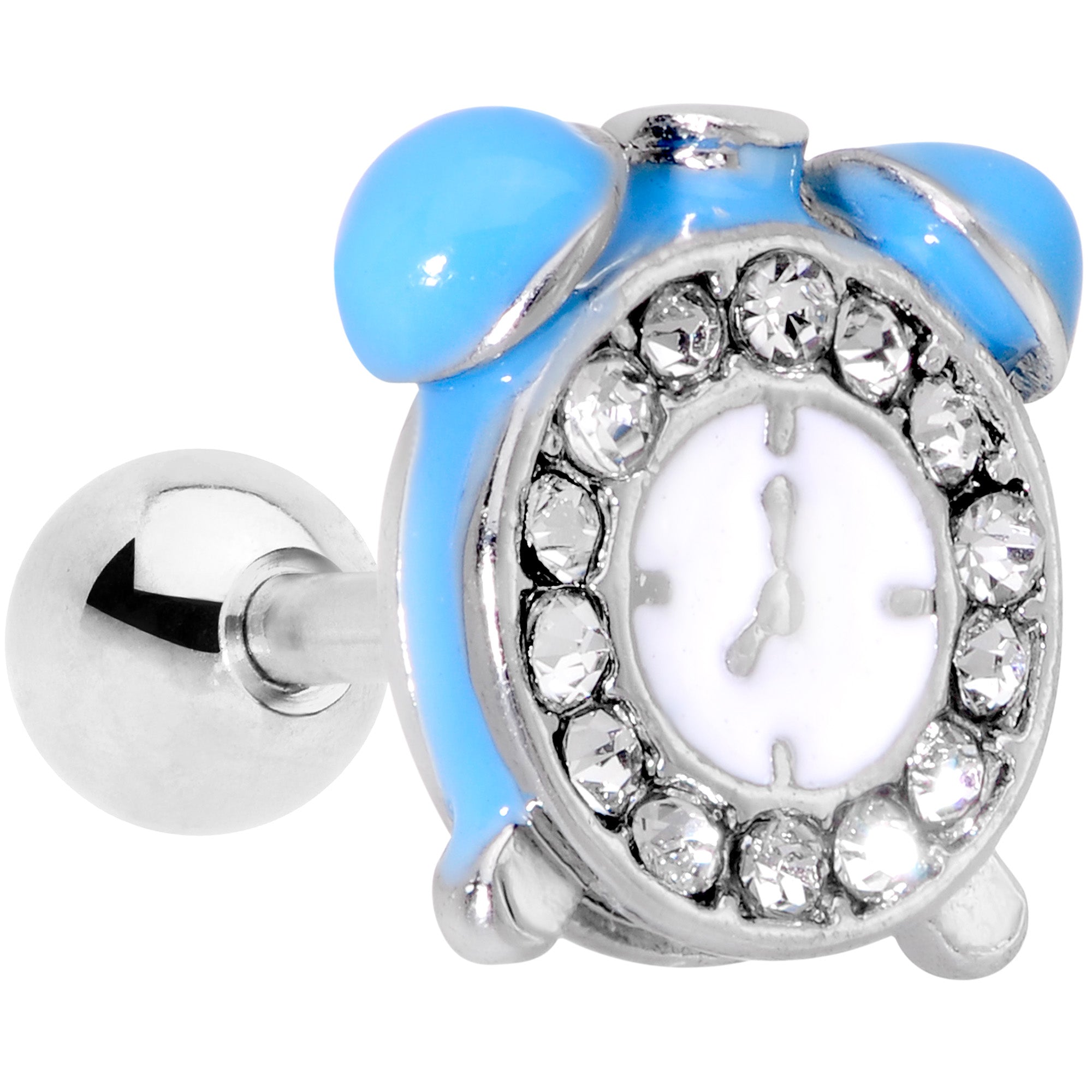 BodyCandy 16G 1/4 Clear Gem Light Blue Alarm Clock Cartilage Tragus Earring — main product shot