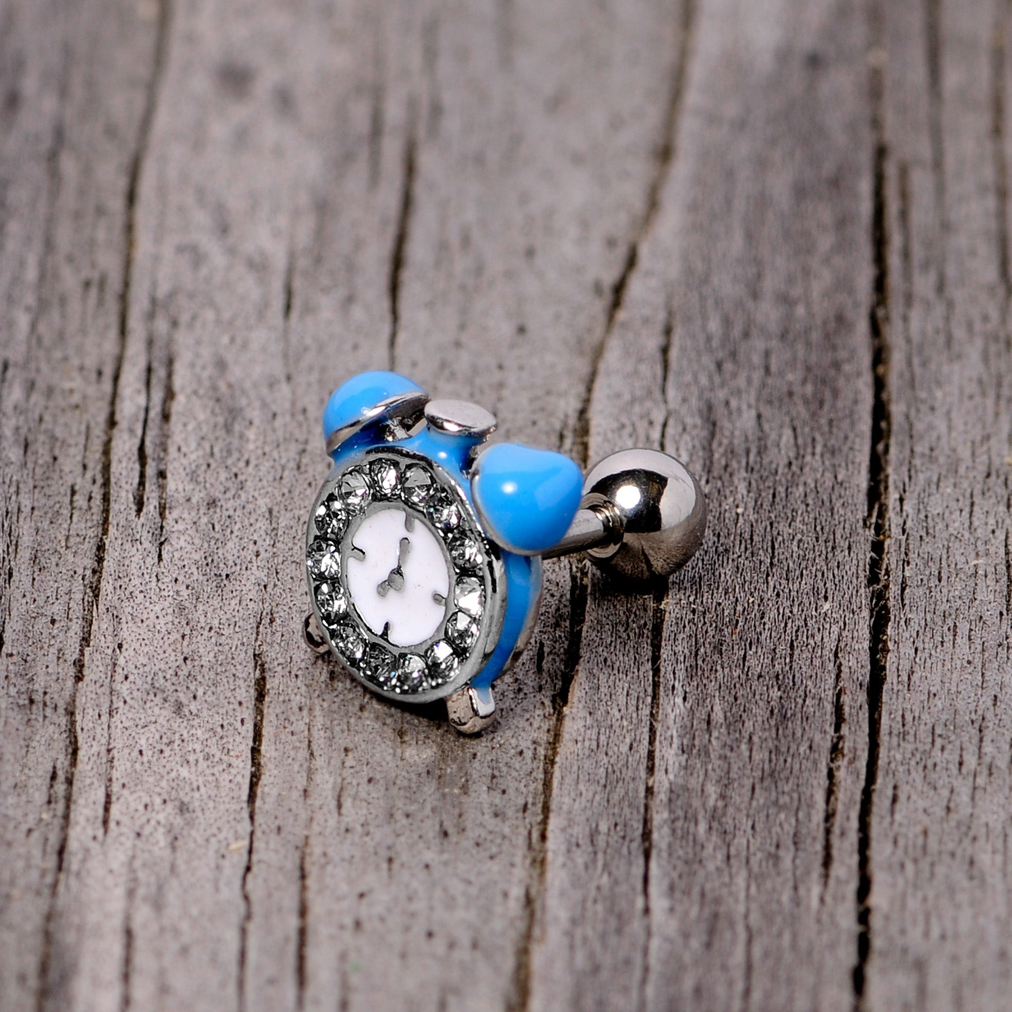 BodyCandy 16G 1/4 Clear Gem Light Blue Alarm Clock Cartilage Tragus Earring — lifestyle context