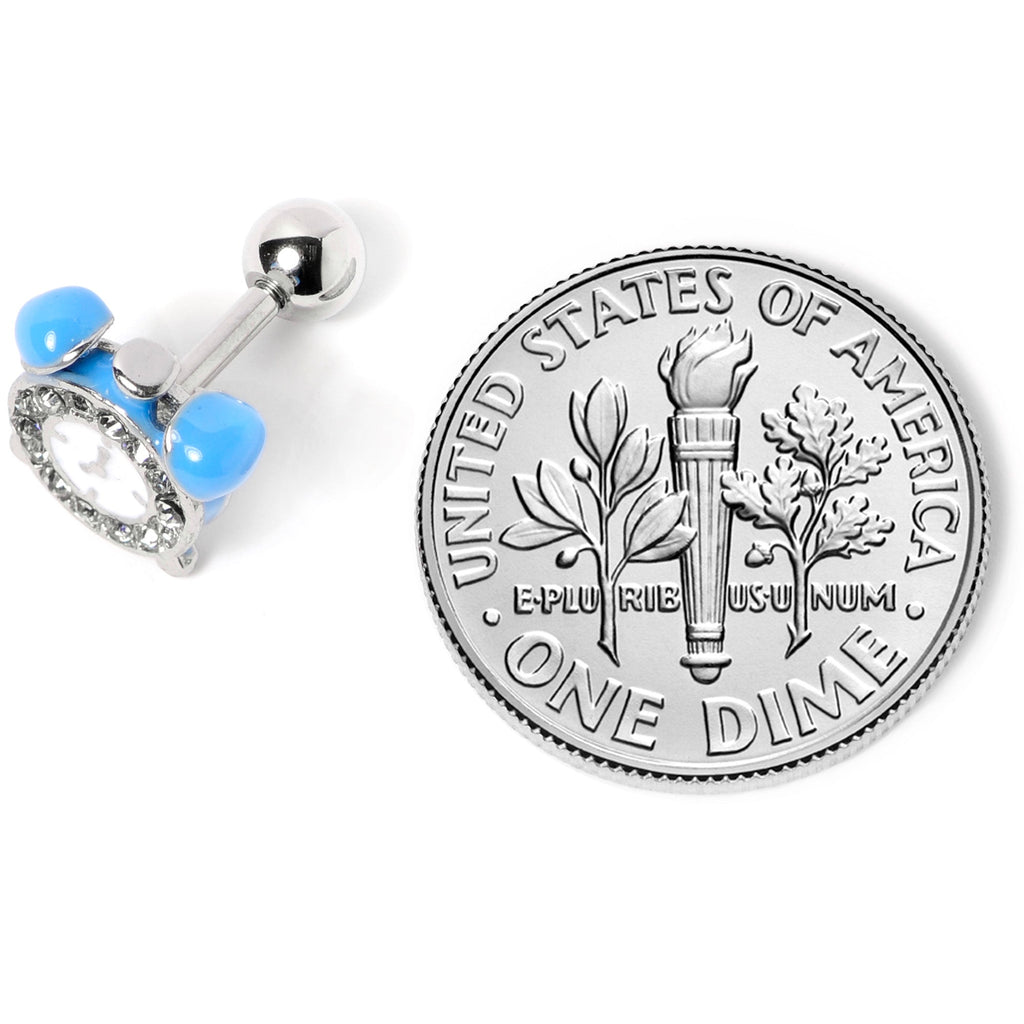 BodyCandy 16G 1/4 Clear Gem Light Blue Alarm Clock Cartilage Tragus Earring — side view