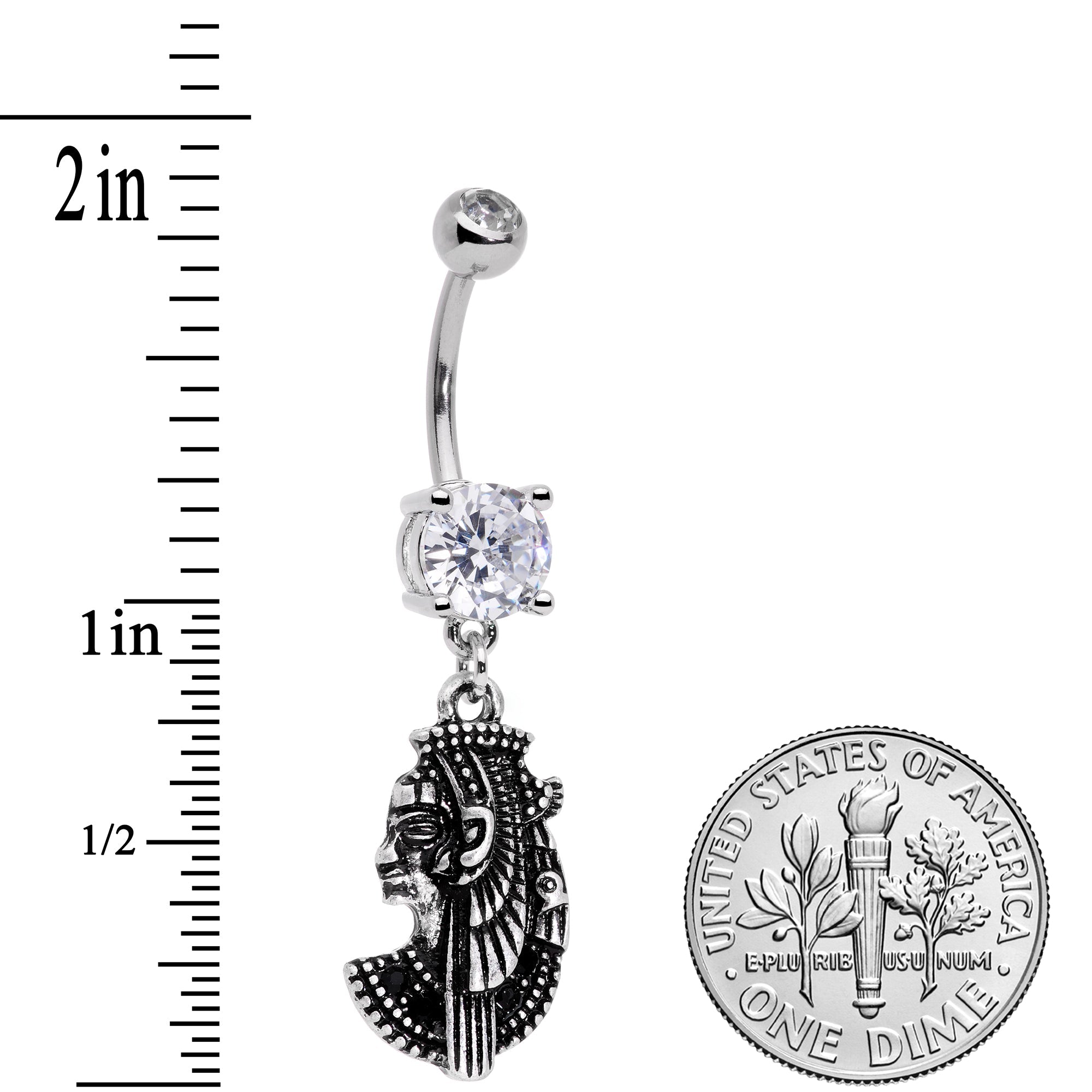 BodyCandy Black CZ Gem Anubis Egyptian Dangle Belly Ring — detail close-up