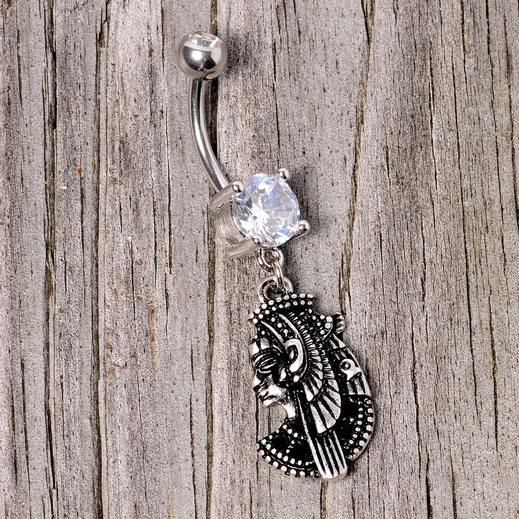 BodyCandy Black CZ Gem Anubis Egyptian Dangle Belly Ring — side view