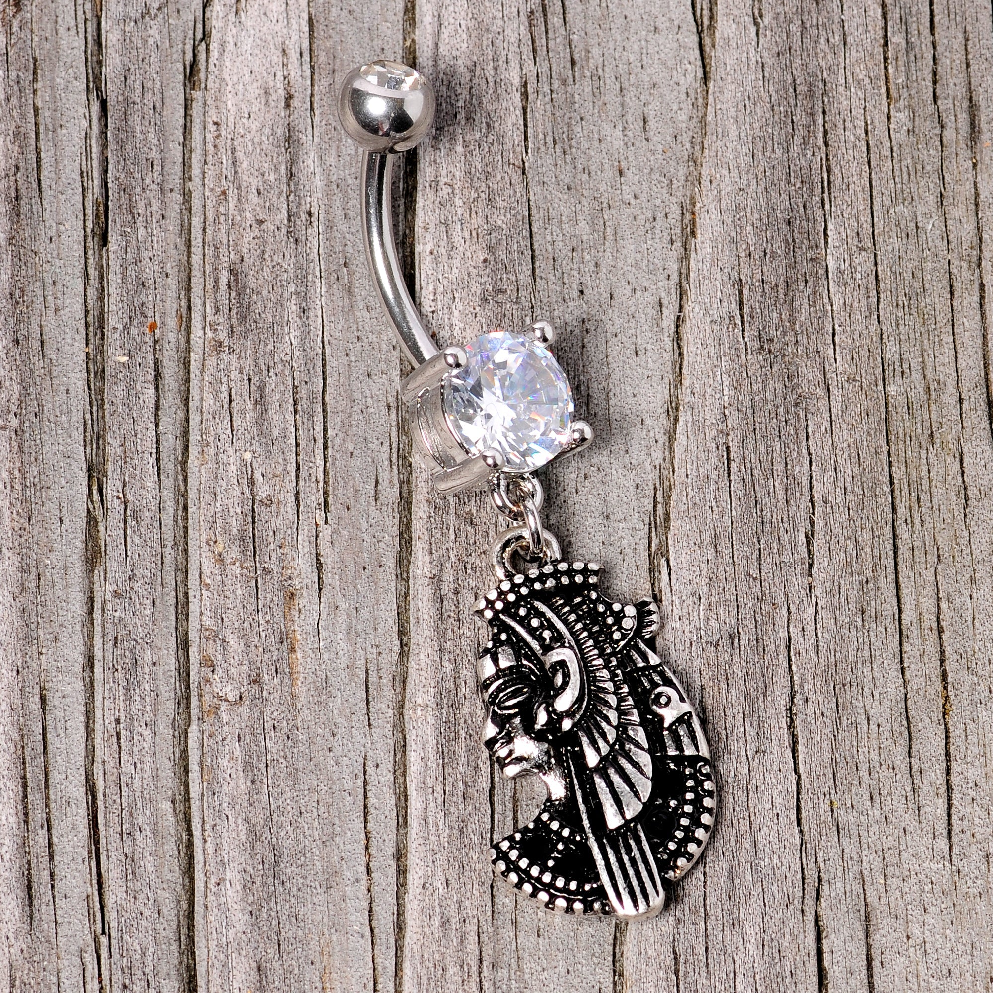 BodyCandy Black CZ Gem Anubis Egyptian Dangle Belly Ring — side view