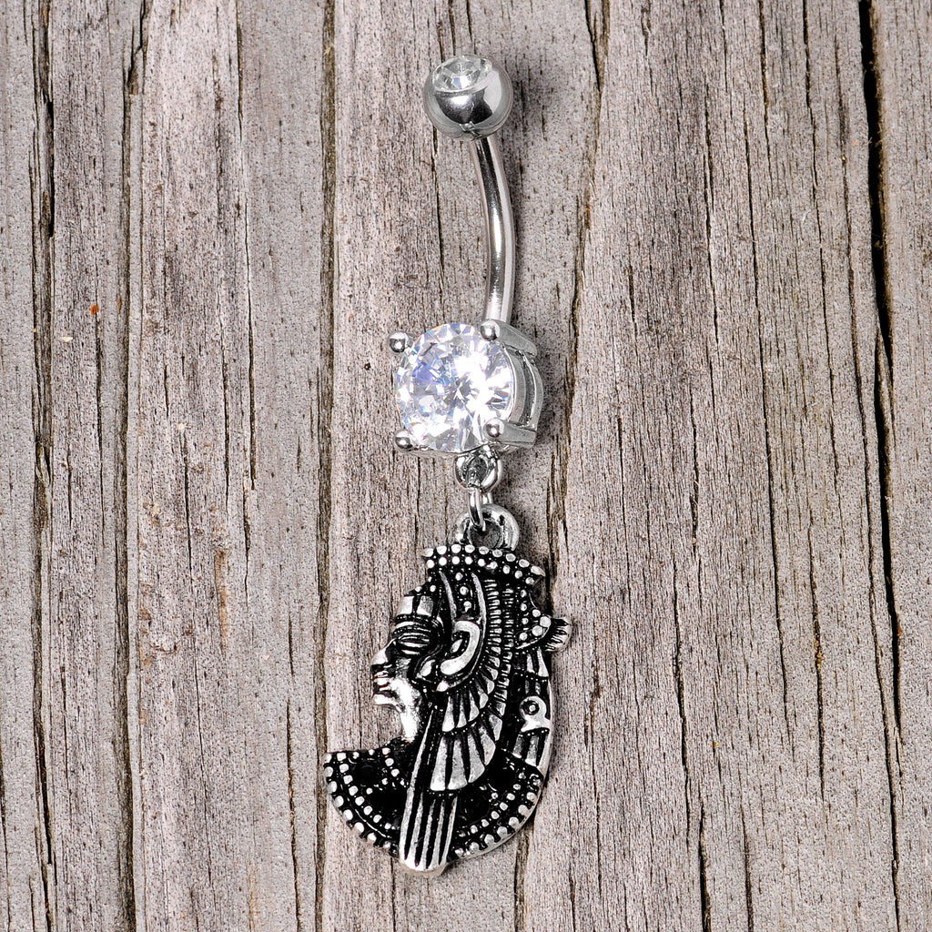 BodyCandy Black CZ Gem Anubis Egyptian Dangle Belly Ring — back view