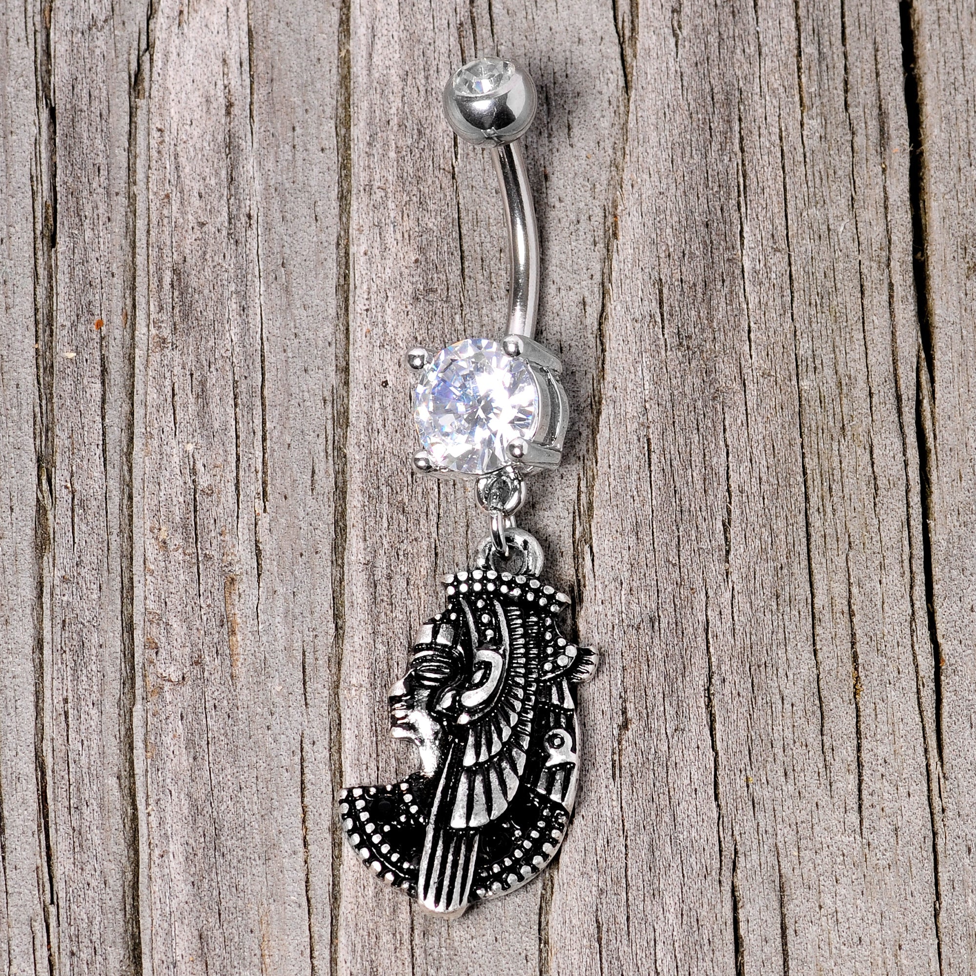 BodyCandy Black CZ Gem Anubis Egyptian Dangle Belly Ring — back view