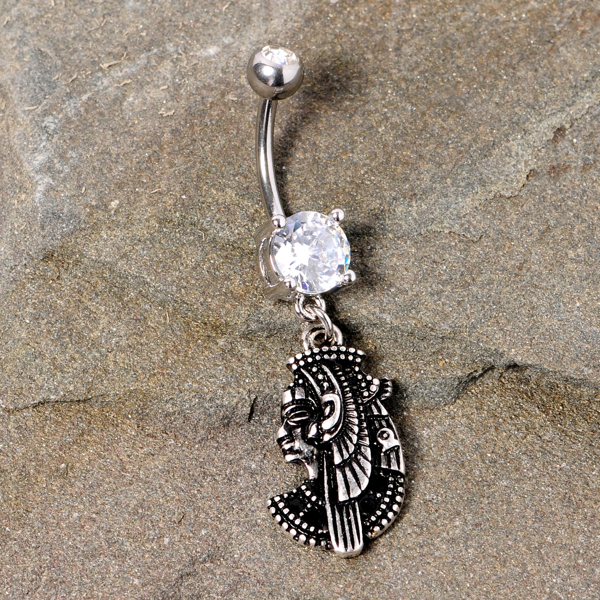 BodyCandy Black CZ Gem Anubis Egyptian Dangle Belly Ring — alternative angle