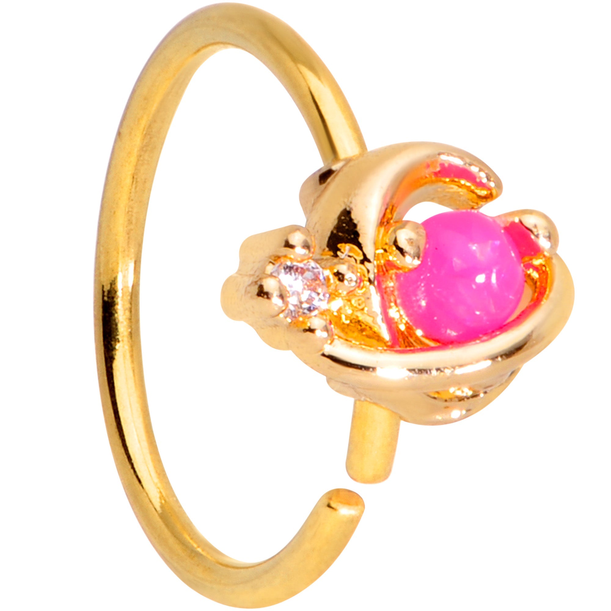 BodyCandy 20G 5/16 Clear CZ Gem Pink Faux Opal Gold Tone Planet Nose Hoop — main product shot