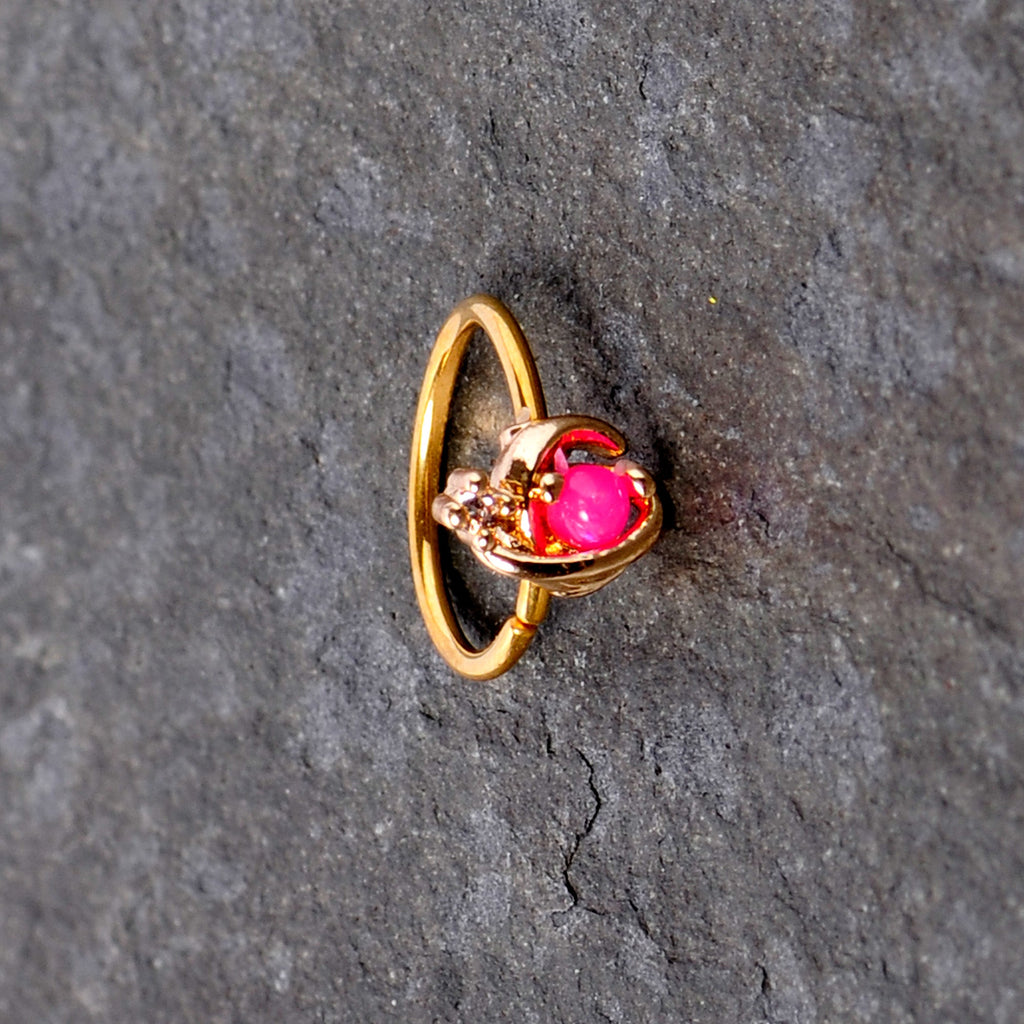 BodyCandy 20G 5/16 Clear CZ Gem Pink Faux Opal Gold Tone Planet Nose Hoop — lifestyle context