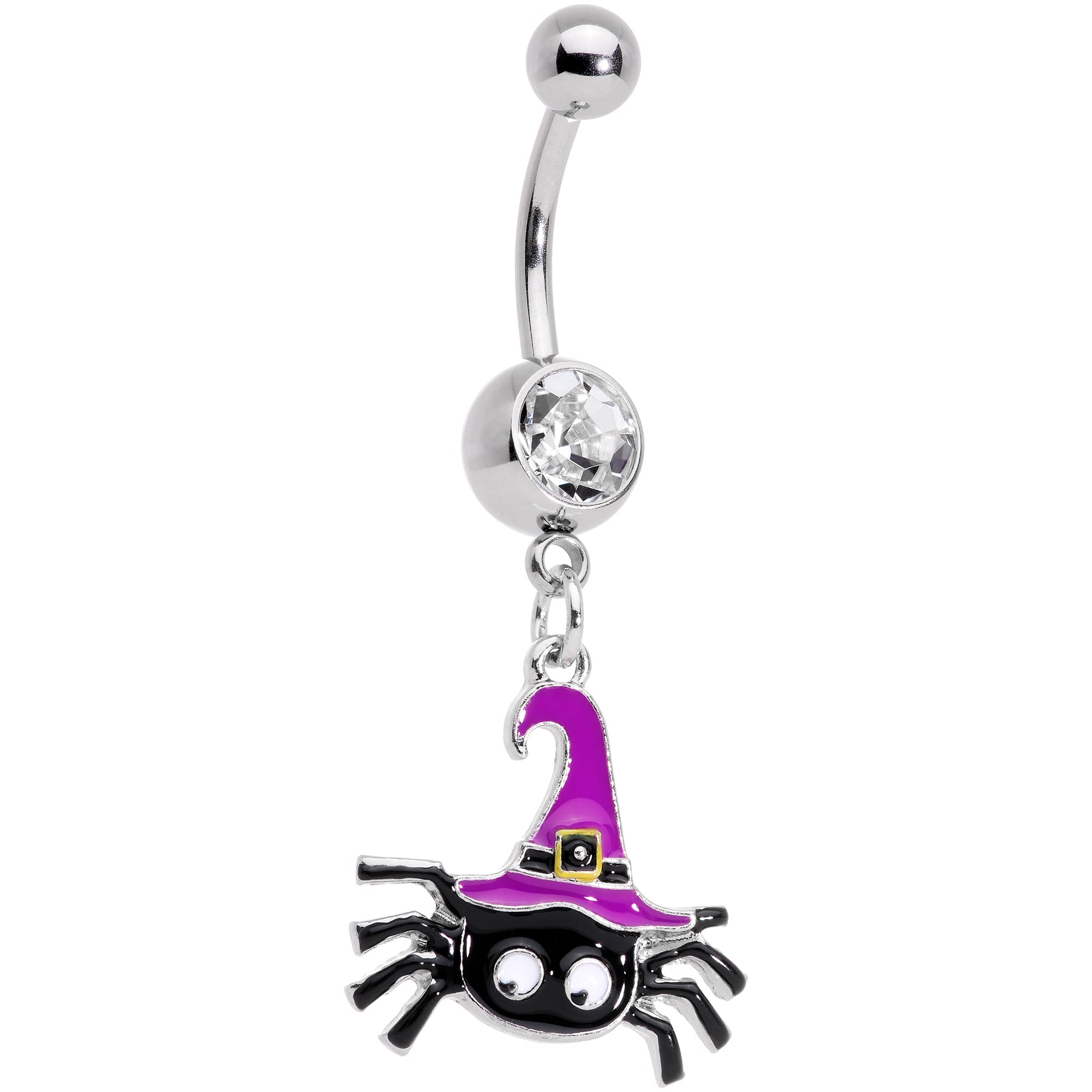 BodyCandy Clear Gem Black Purple Witchy Spider Halloween Dangle Belly Ring — main product shot
