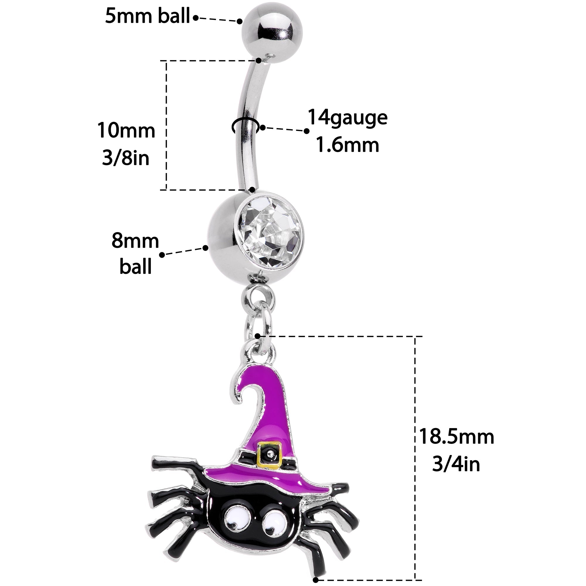BodyCandy Clear Gem Black Purple Witchy Spider Halloween Dangle Belly Ring — lifestyle context