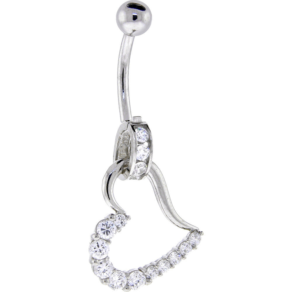 BodyCandy 16G Solid 14K White Gold Cubic Zirconia  HOLLOW HEART CHARM Belly Ring — main product shot