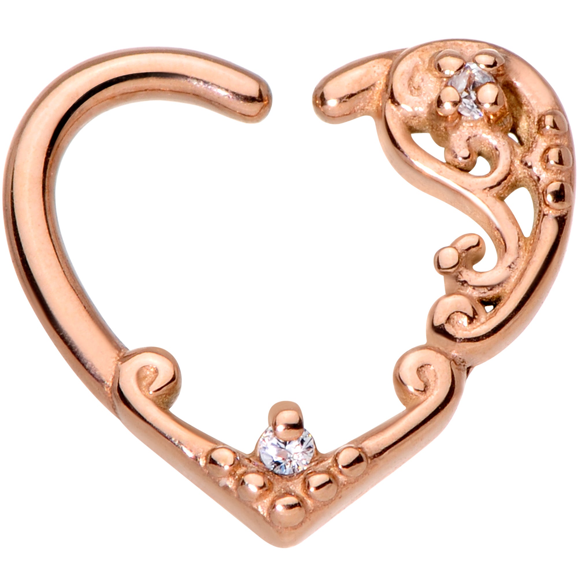 BodyCandy 16G 3/8 Clear CZ Gem Rose Gold Tone Heart Left Ear Closure Ring — main product shot