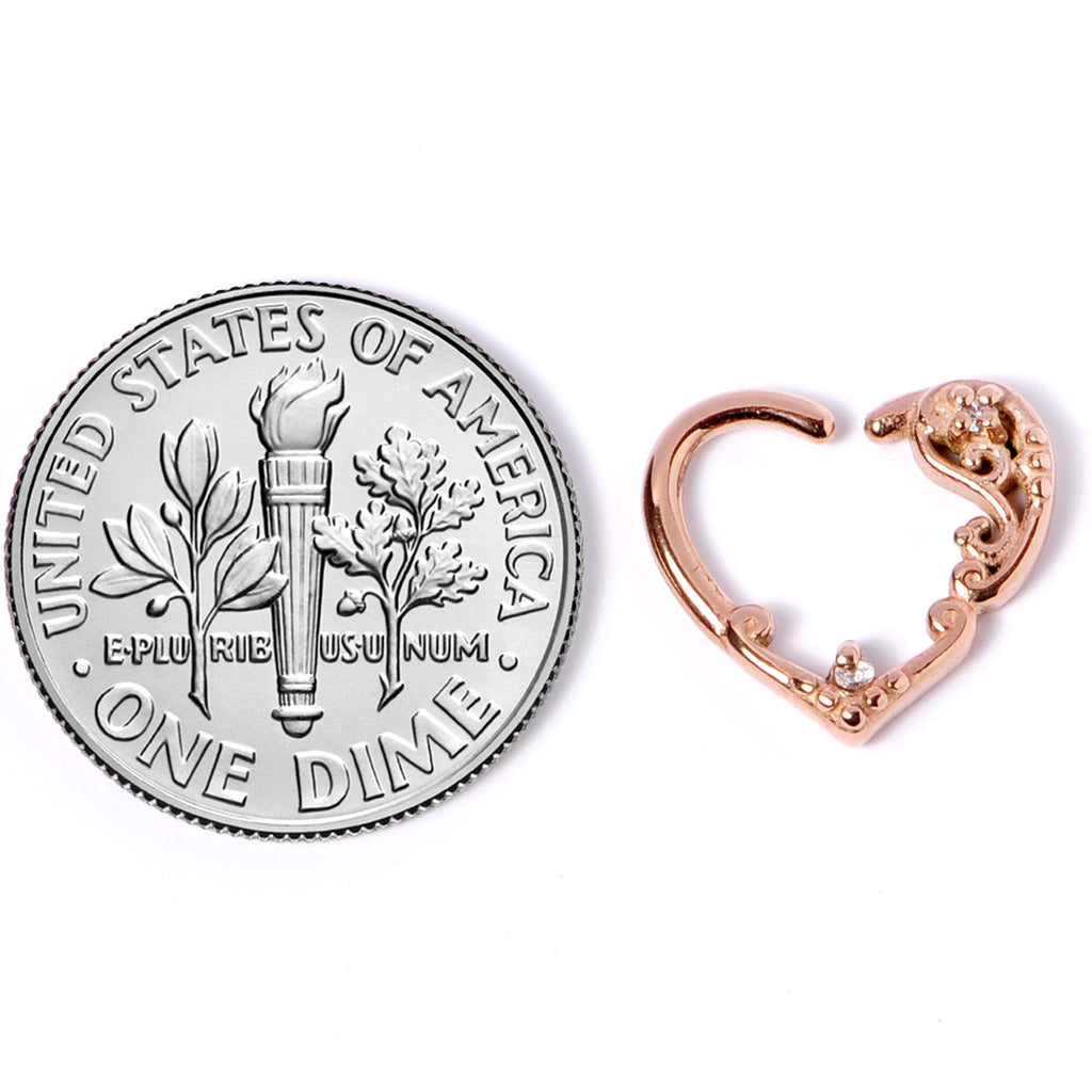 BodyCandy 16G 3/8 Clear CZ Gem Rose Gold Tone Heart Left Ear Closure Ring — side view