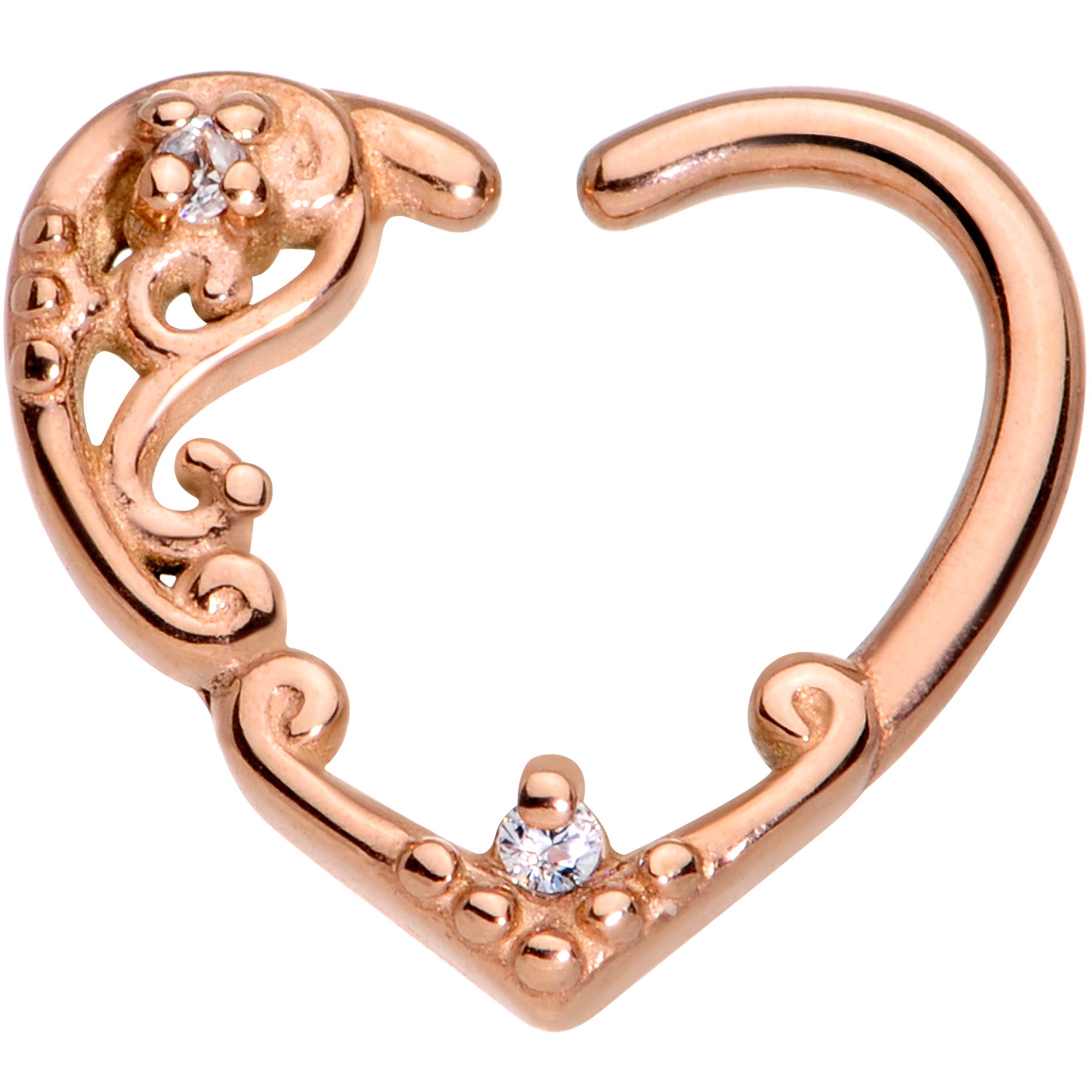 BodyCandy 16G 3/8 Clear CZ Gem Rose Gold Tone Heart Right Ear Closure Ring — main product shot