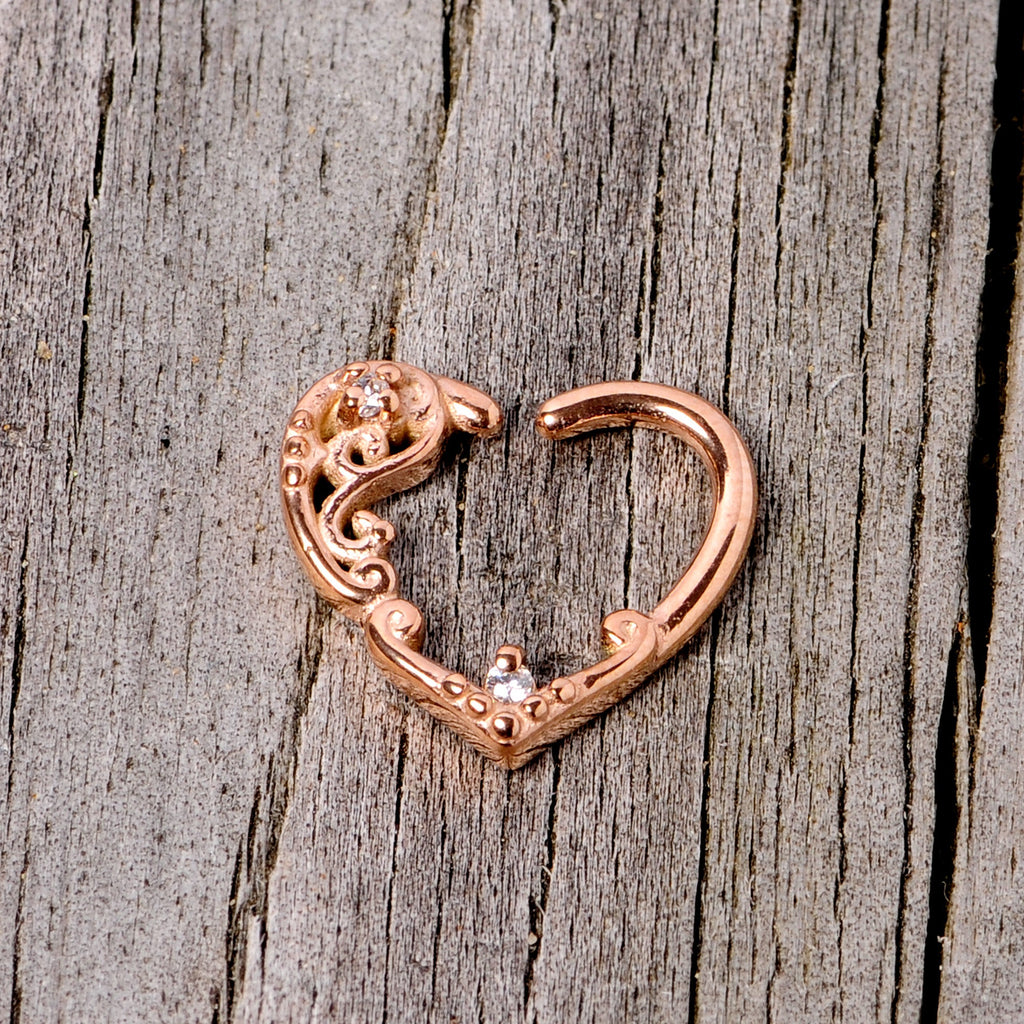 BodyCandy 16G 3/8 Clear CZ Gem Rose Gold Tone Heart Right Ear Closure Ring — lifestyle context